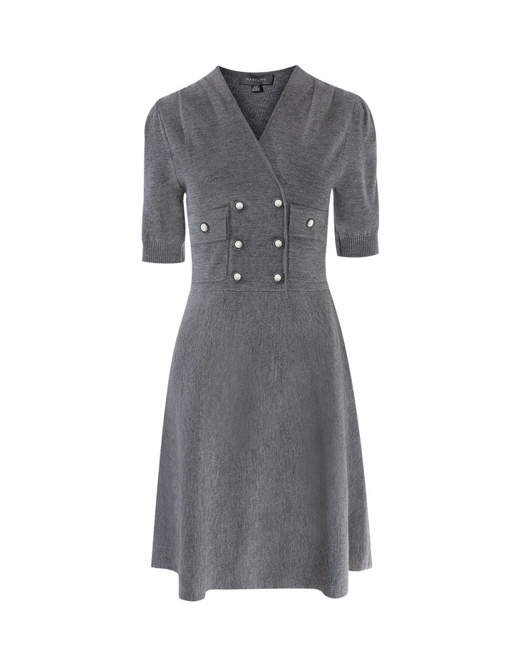 MARYLING Double Breasted V-Neck Knit Dress