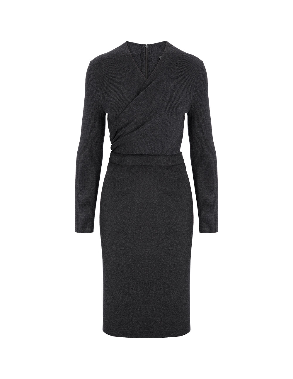 MARYLING Gray And Black Patchwork Knitted Wool Dress