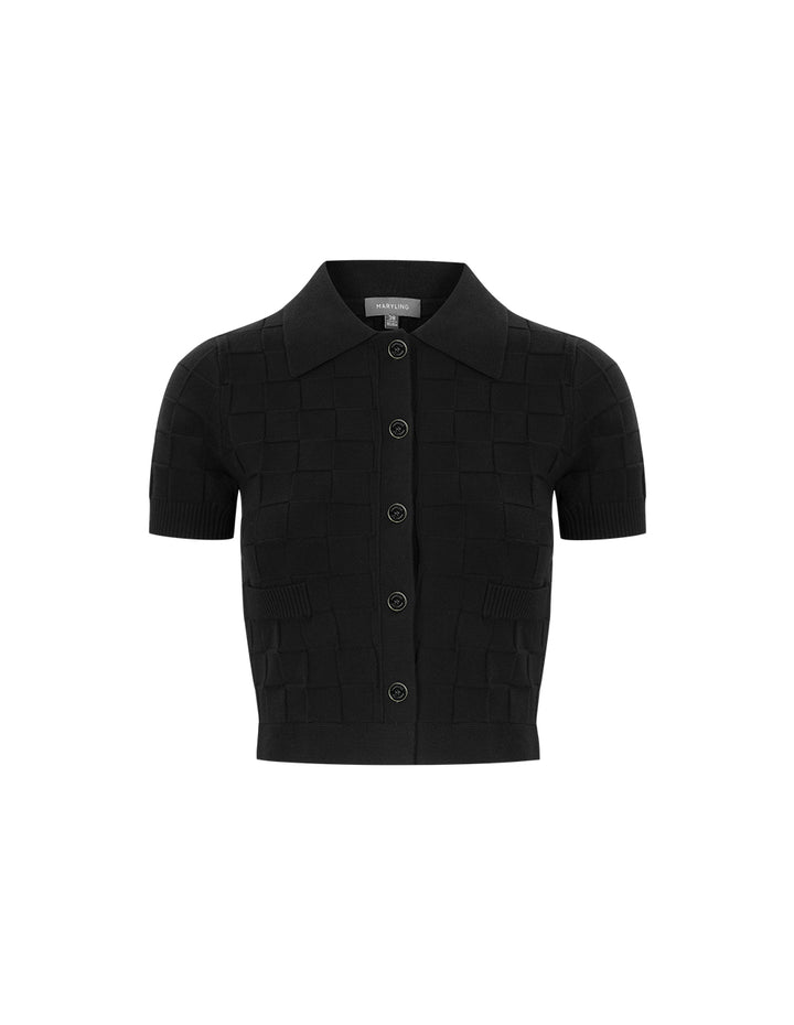 MARYLING Black Lapel Short Sleeve Knit Cardigan