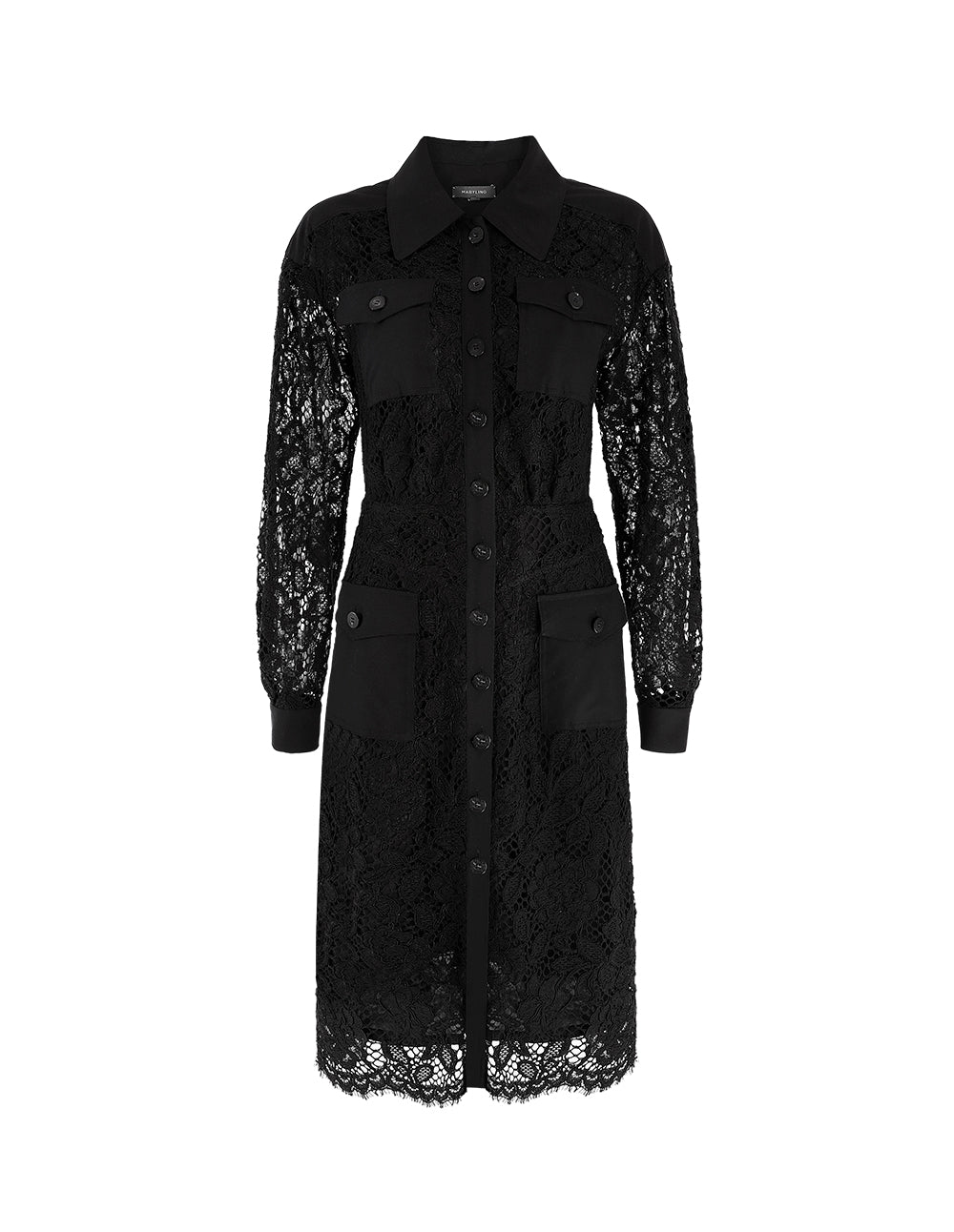 MARYLING Long Sleeve Lace Midi Shirt Dress