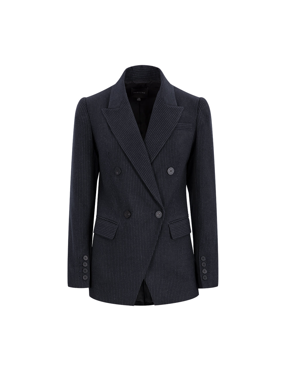 Maryling Navy Stripe Turn-Up Collar Double-Breasted Blazer