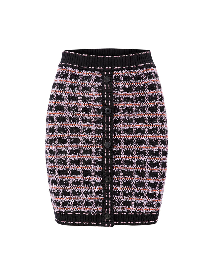 MARYLING Tweed Check Pattern Knit Skirt