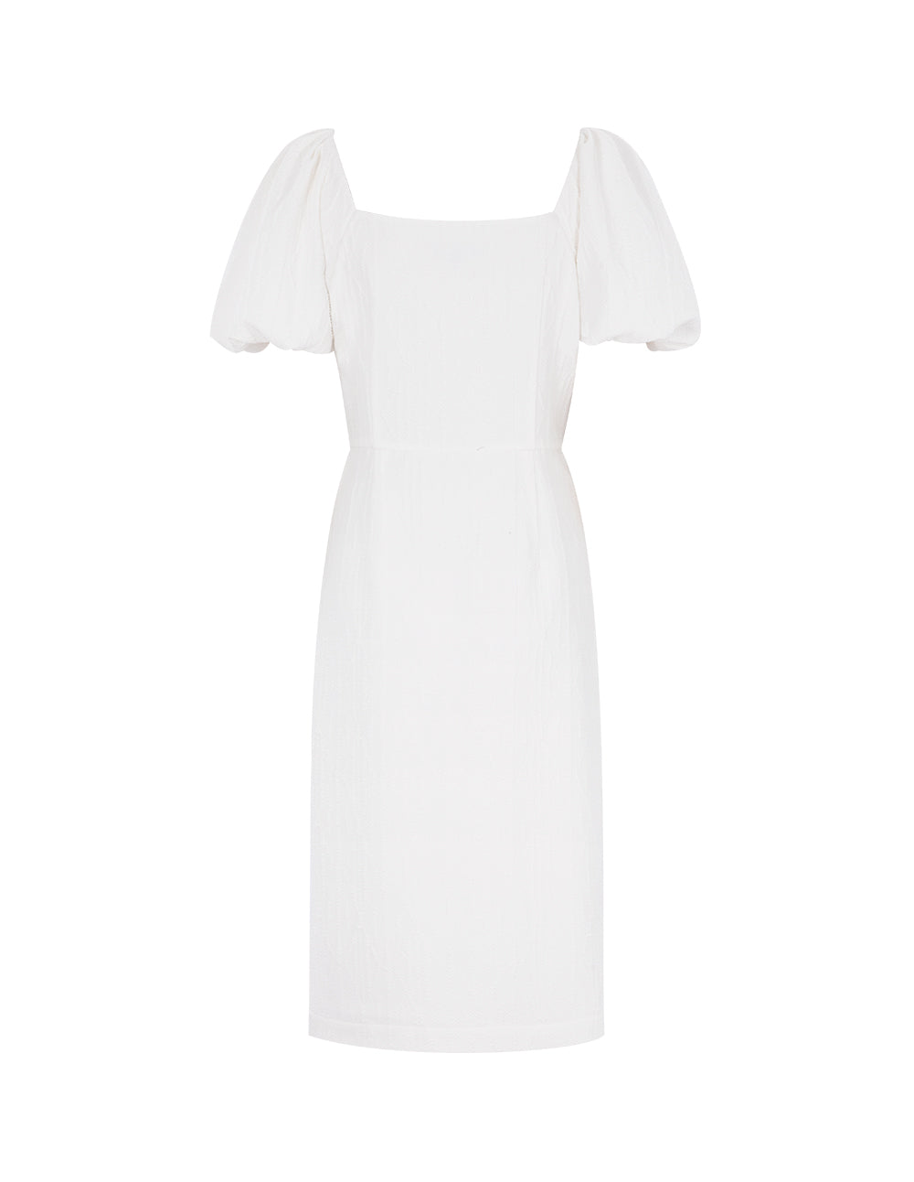 MARYLING Ivory White Square Neck Bubble Sleeve Jacquard Straight Dress