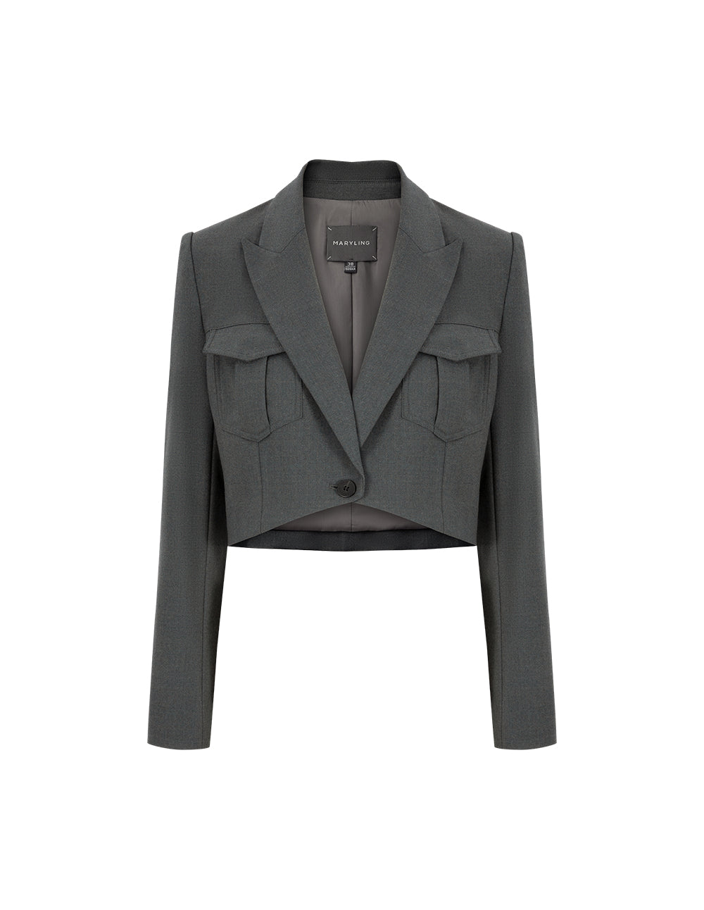 MARYLING Grey Blue Hem Curved Design Retro Blazer