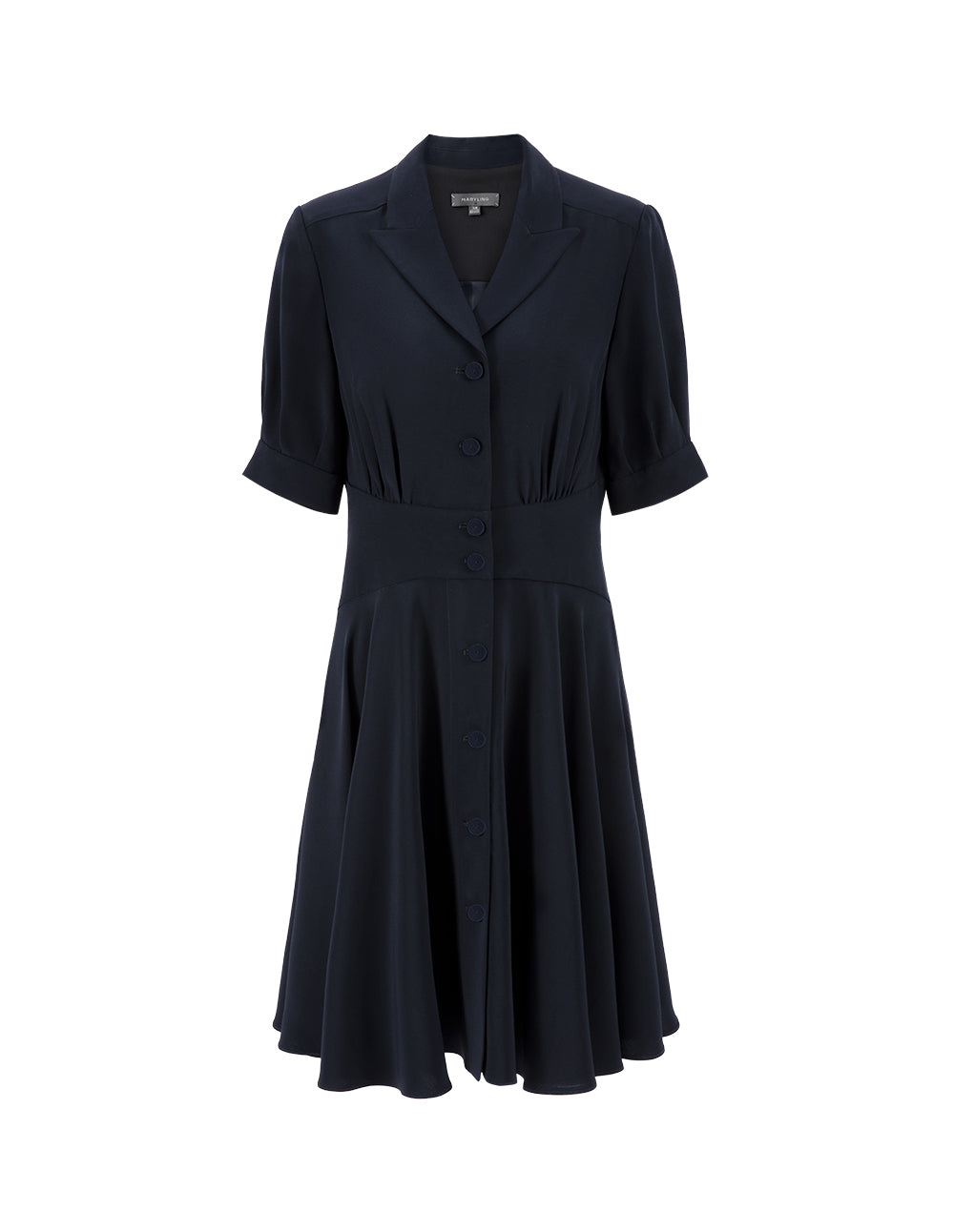 MARYLING Navy Pleated Dress With Blazer Collar