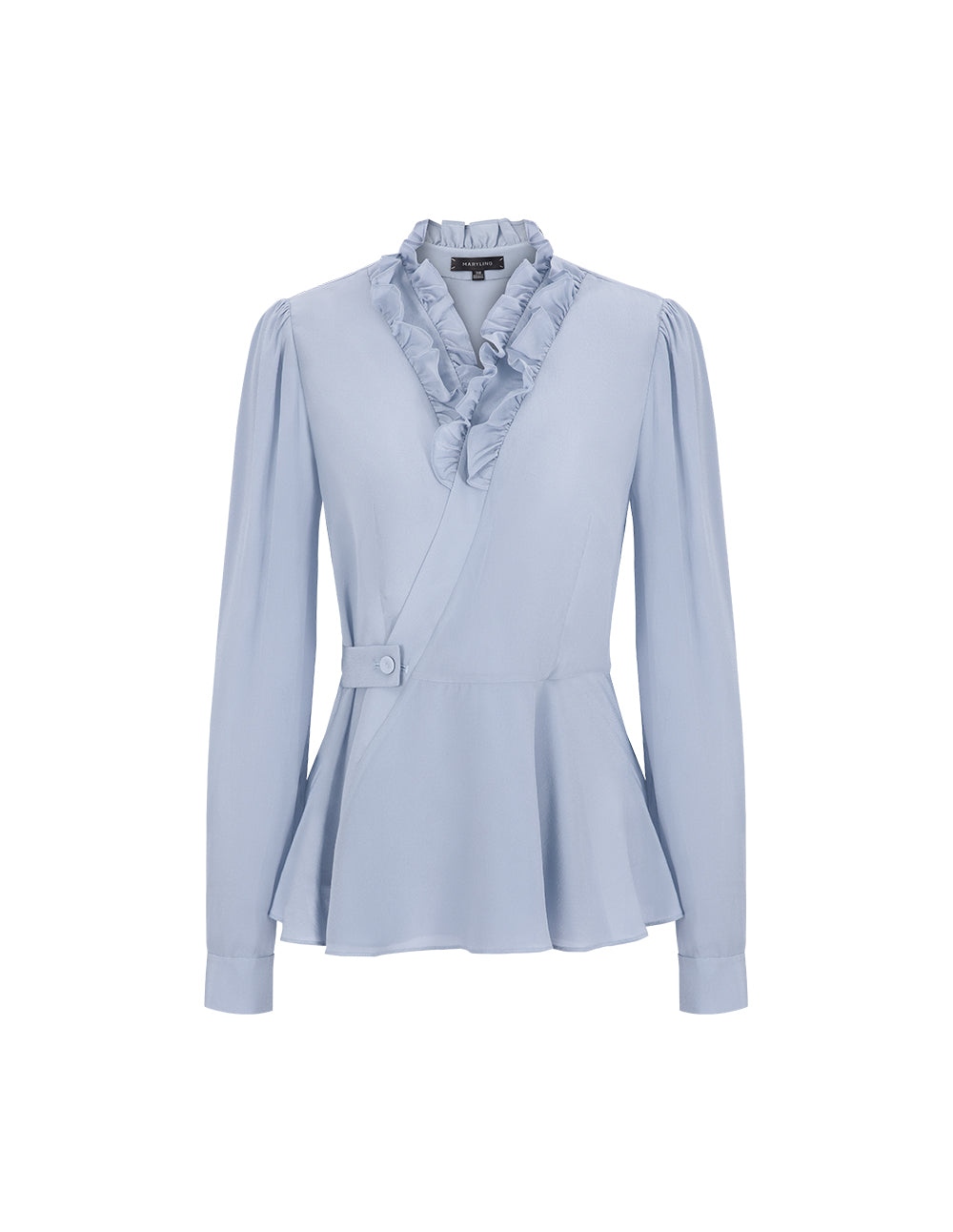 MARYLING Foggy blue silk crepe de chine V-neck shirt