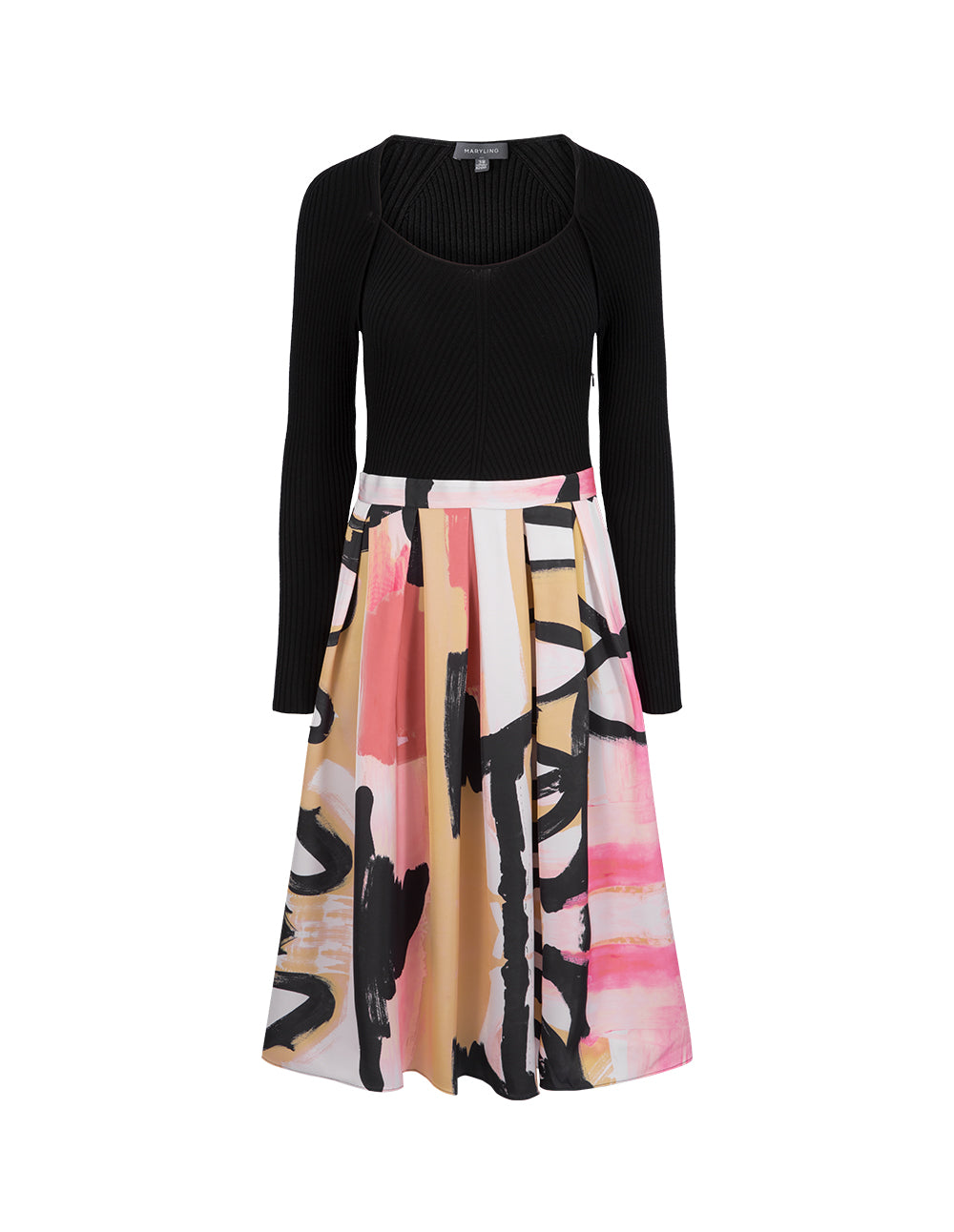 MARYLING V-Neck Knitted Art Print Dress