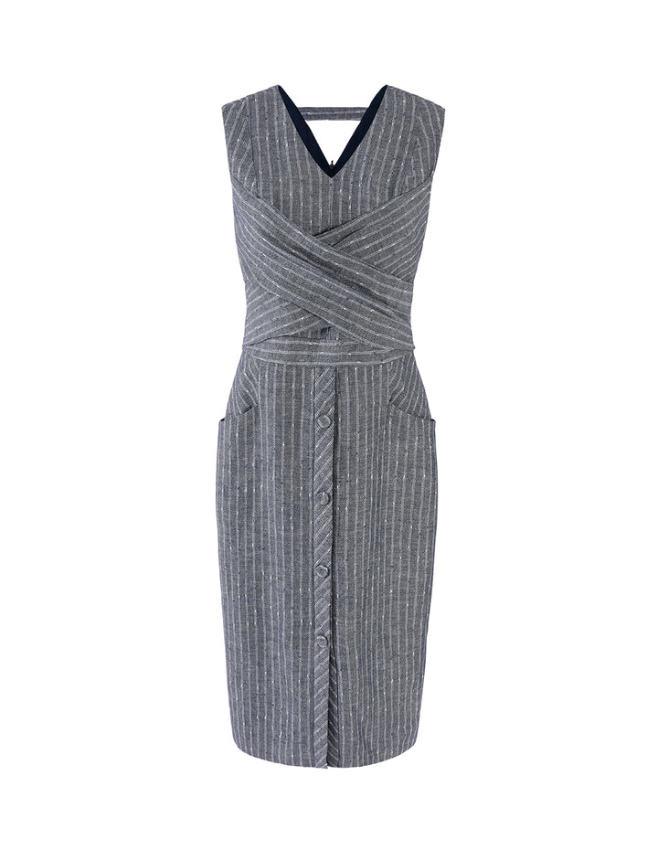 MARYLING Overlapping waistband striped sleeveless dress