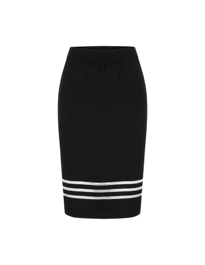 MARYLING Black And White Horizontal Detail Knitted Skirt