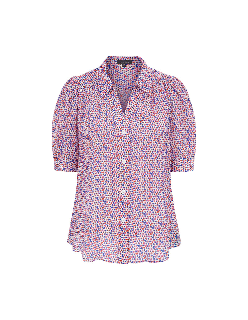 MARYLING Colourful Floral Shirt Collar A Hem Silk Print Top