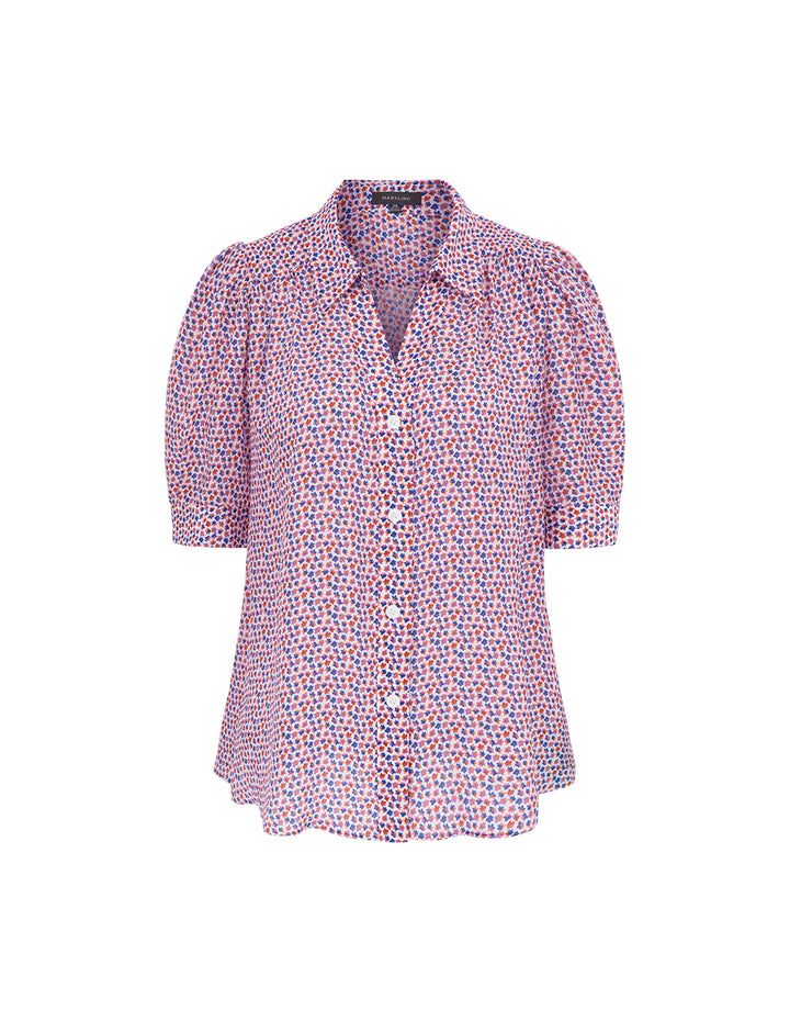MARYLING Colourful Floral Shirt Collar A Hem Silk Print Top