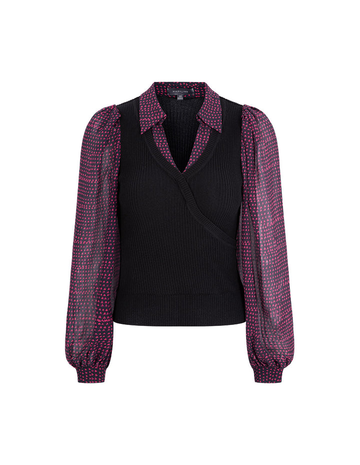 MARYLING Shirt Collar Knit Woven With Printed Shirt