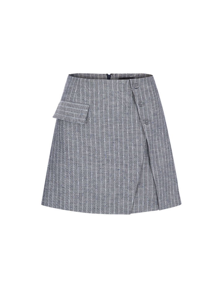 MARYLING Grey Striped With Single Side Pocket Mini Skirt