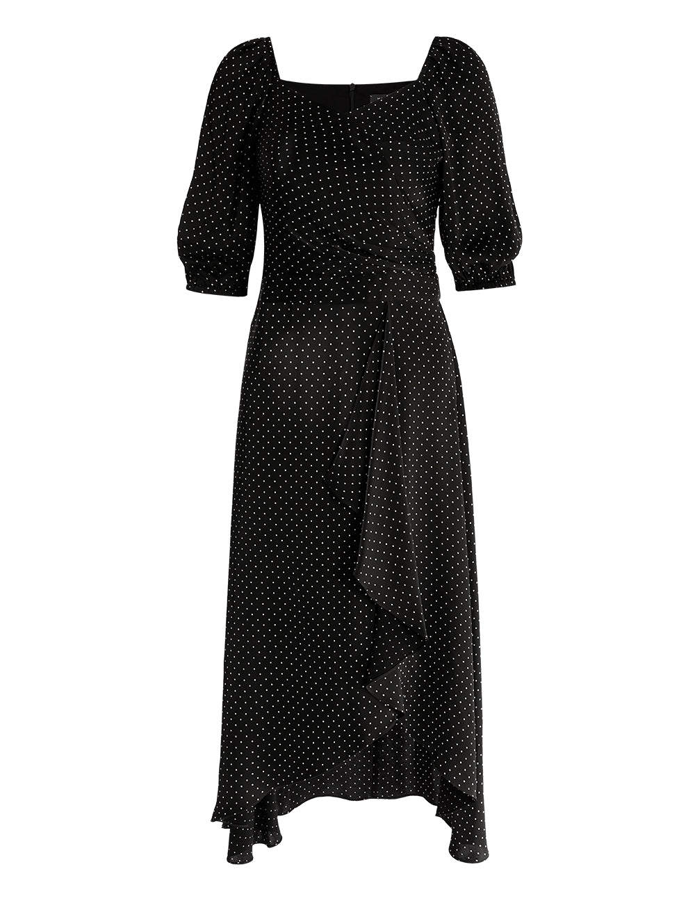 MARYLING V Neck Black Polka Dot Dress