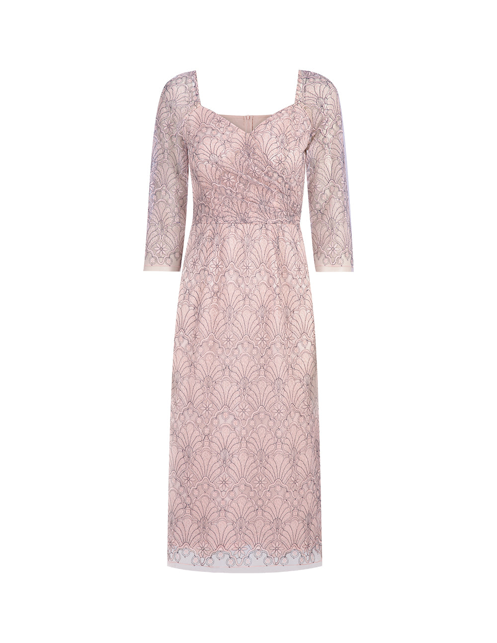 MARYLING Pink Heart-Neck Waist Hip Up Lace Dress
