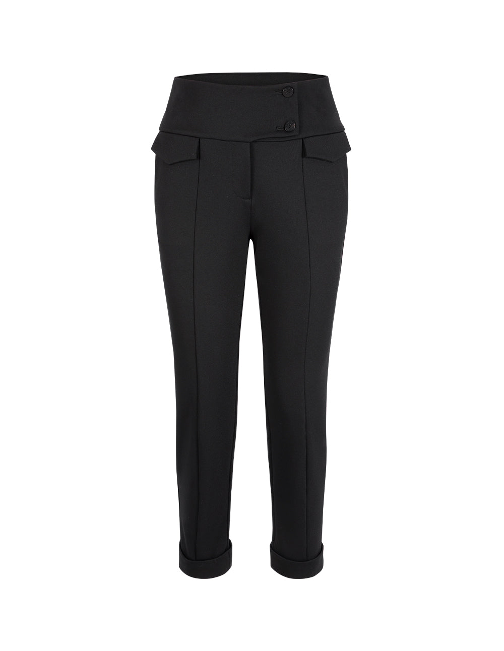 MARYLING Black Wide-Waisted Decorative Slim Fit Stretch Pants
