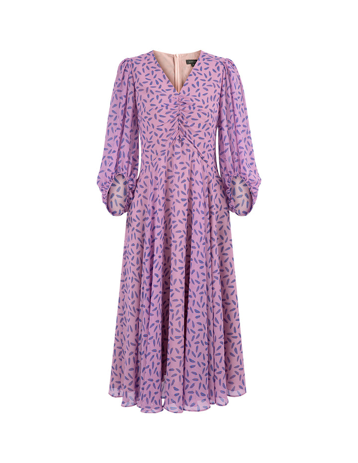 MARYLING Fantasy Pink Jungle Puff Sleeve V-Neck Dress