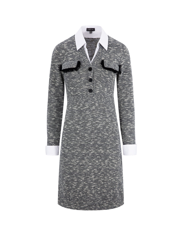 MARYLING Off-White Knit Shirt Collar Dress