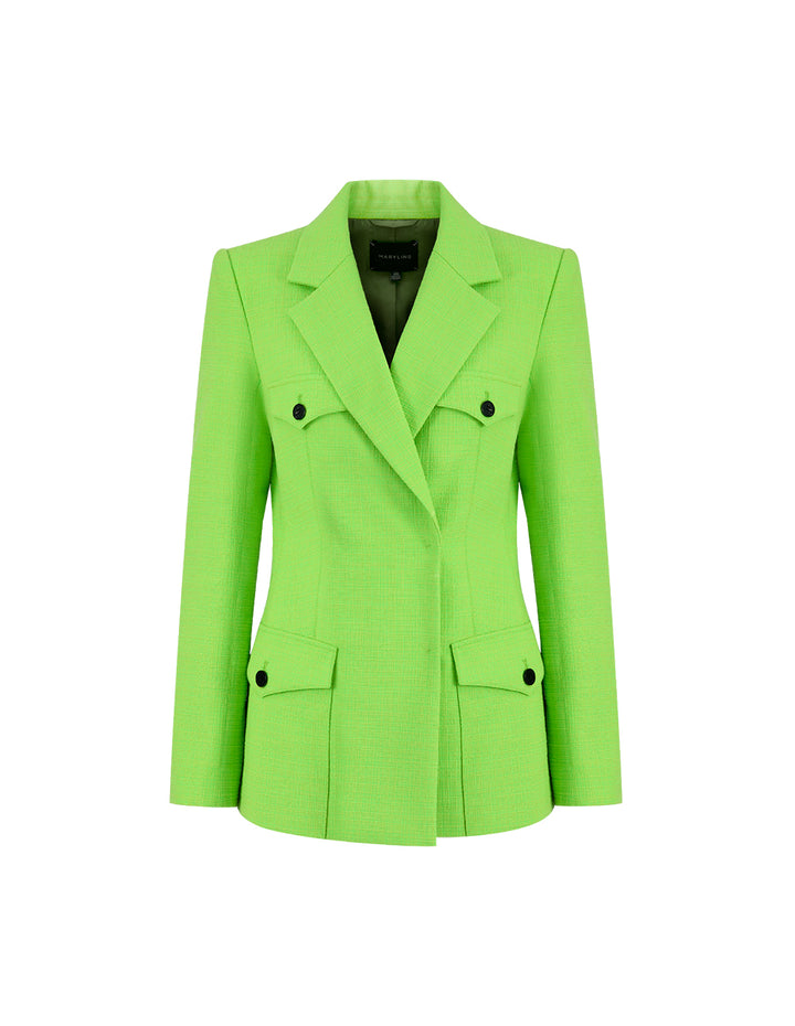 MARYLING Grass Green Lapel Colour Contrast Button Blazer