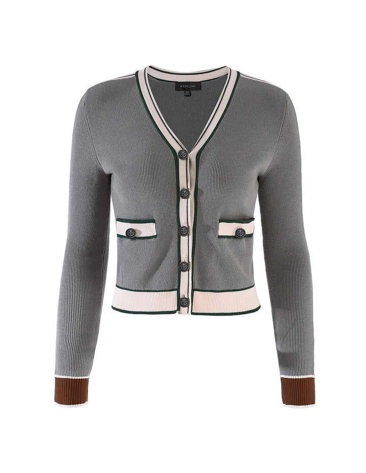MARYLING Gray stitching slim V-neck cardigan