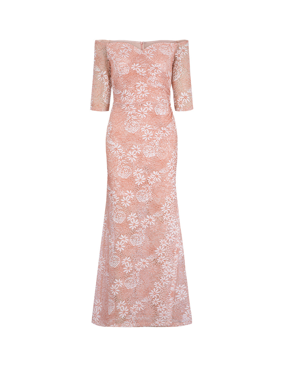 MARYLING Pink One-Line Neckline Fishtail Lace Dress