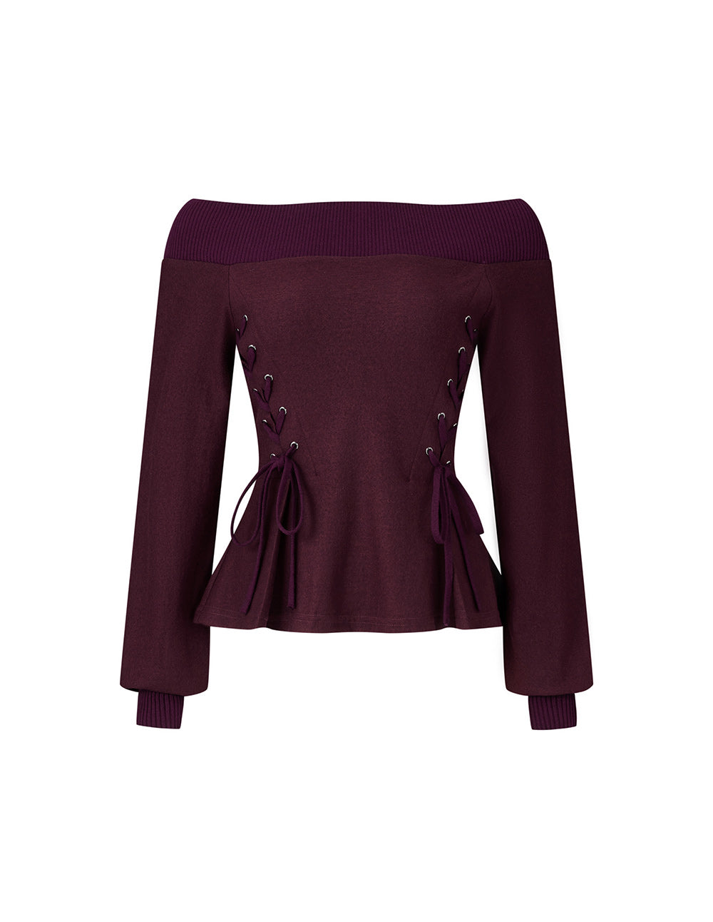 MARYLING Wine red off-shoulder sexy wool knitted top