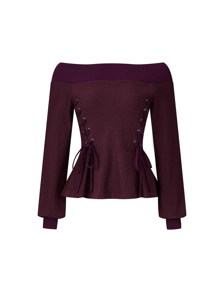 MARYLING Wine red off-shoulder sexy wool knitted top