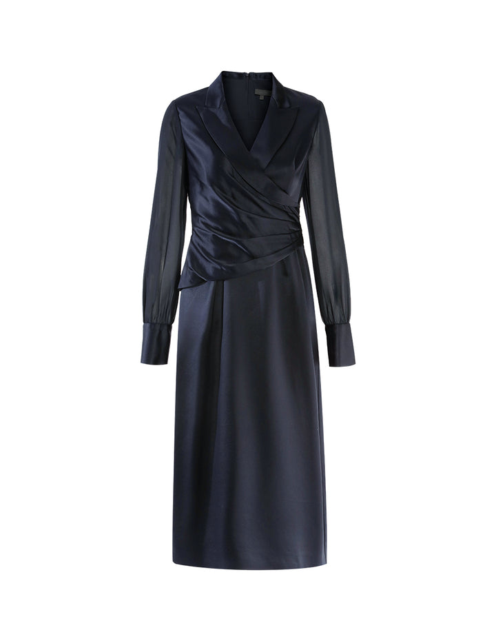 MARYLING Notch-Lapel Satin Acetate Dress