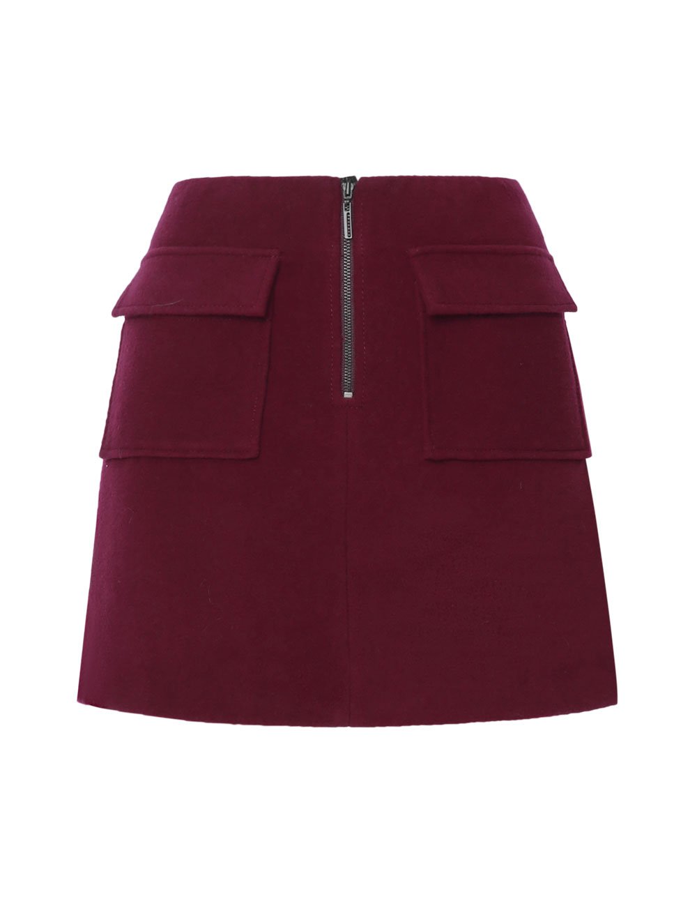 MARYLING Wool Blend Zip Up Side Pocket A-Line Mini Skirt