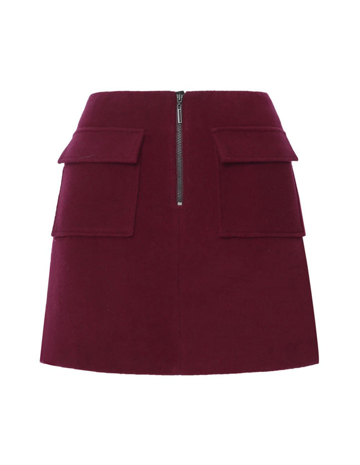 MARYLING Wool Blend Zip Up Side Pocket A-Line Mini Skirt