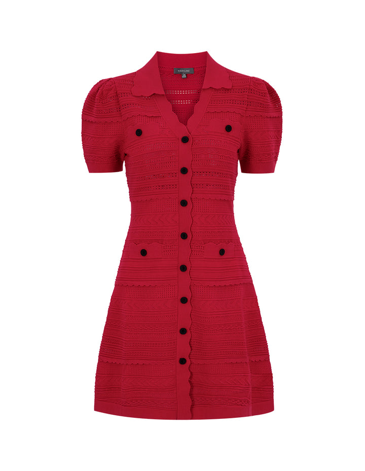 MARYLING Summer lapel red knitted dress