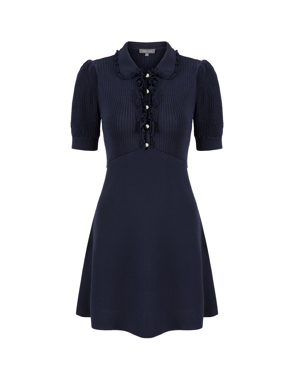 MARYLING Midnight Blue Shirt Collar Knitted Dress