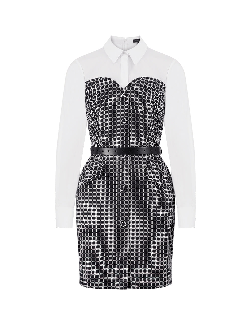 MARYLING Black And White Plaid Fake Two-Piece Spliced Contrast Colour Shirt Dress
