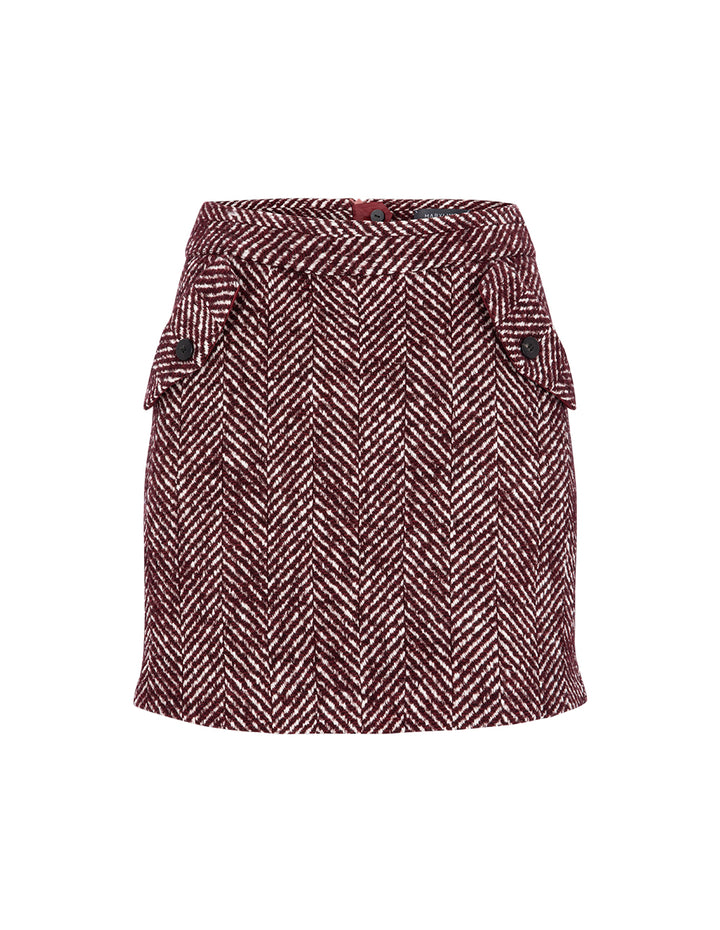 MARYLING Burgundy Contrasting Herringbone Skirt