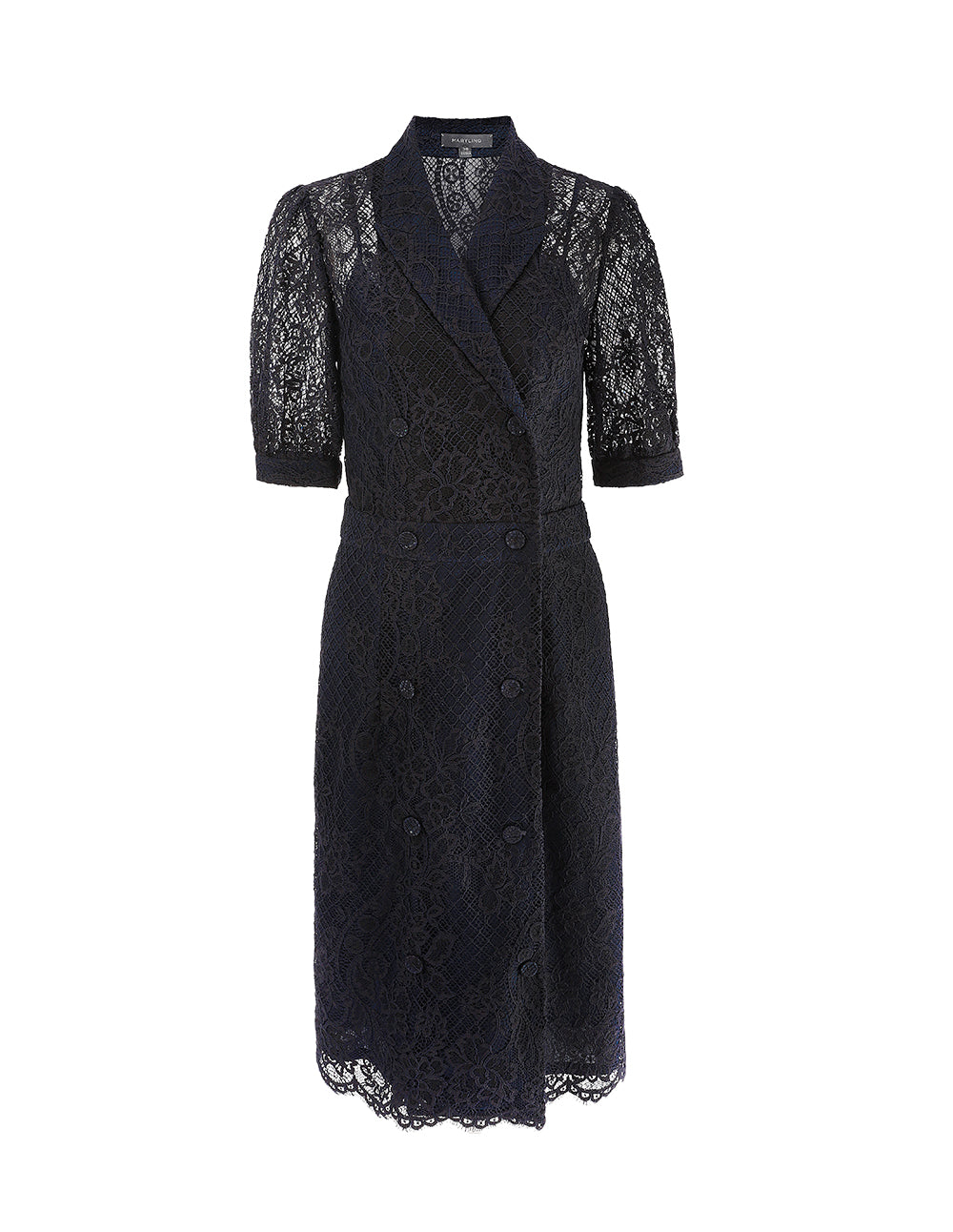MARYLING Peak-Lapel Midi Lace Dress