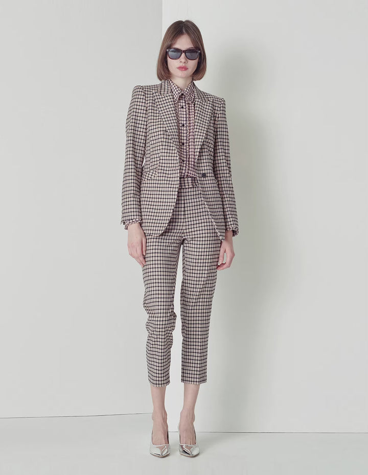MARYLING Black and pink plaid houndstooth nine-point suit pants