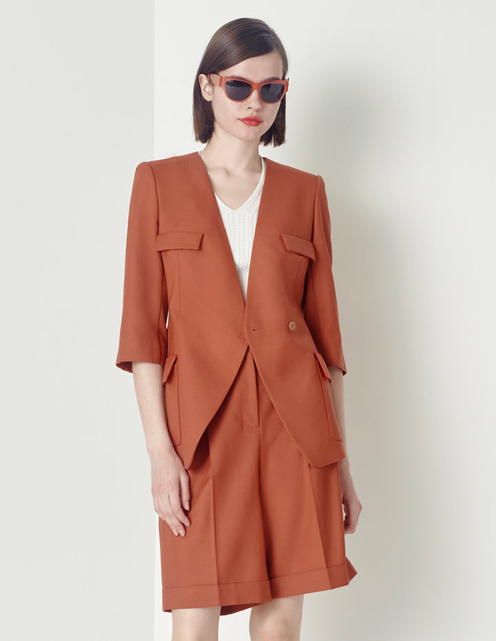 MARYLING Quarter Sleeves Collarless Blazer