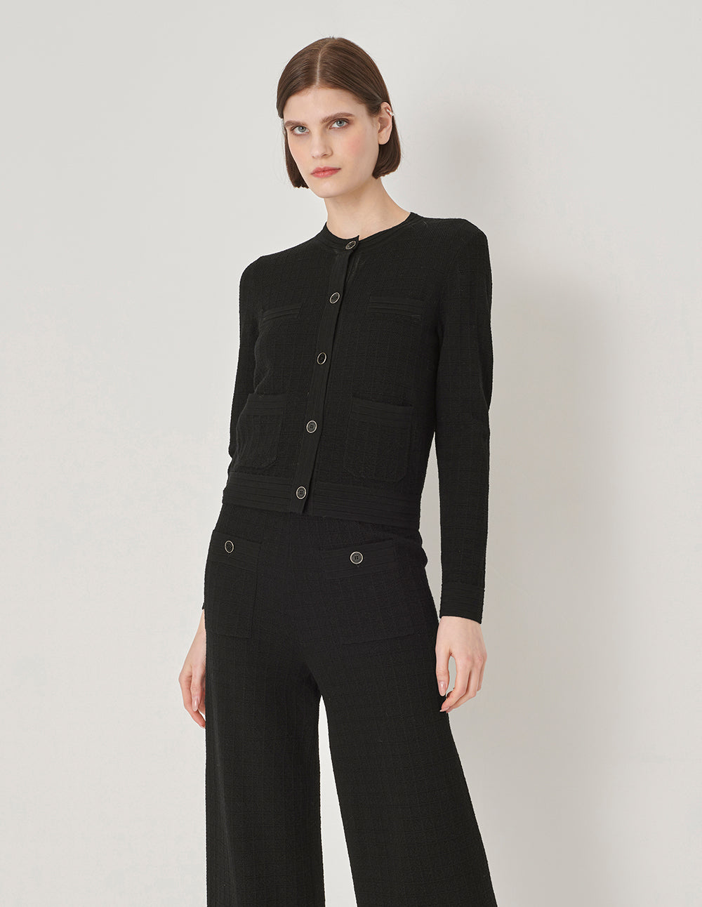 MARYLING Black Crewneck Knit Cardigan