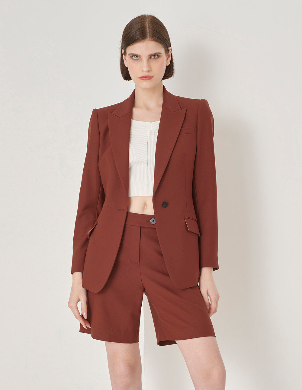 MARYLING Brick Red Wool Button-Down Blazer