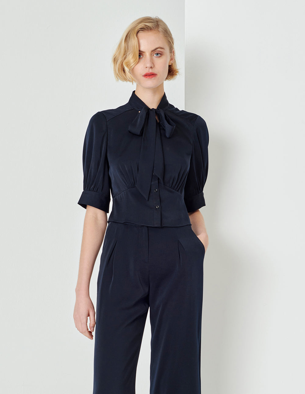 MARYLING Dark Blue Strappy Bow Top