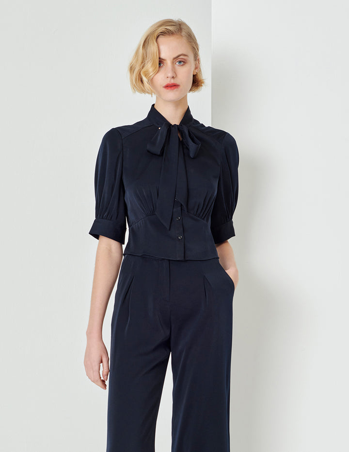 MARYLING Dark Blue Strappy Bow Top