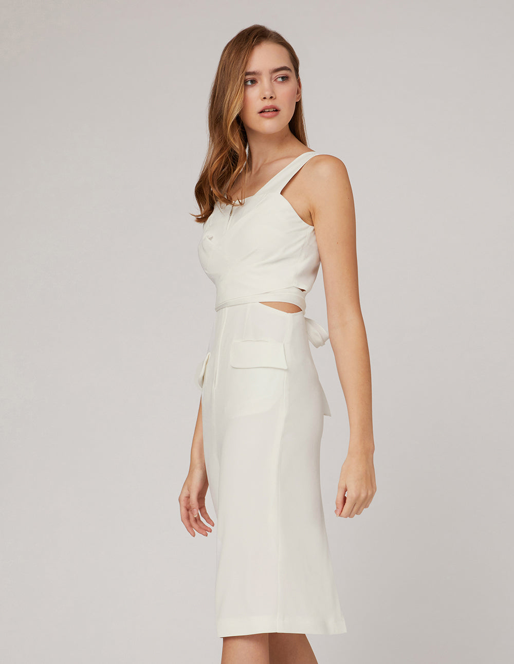 MARYLING Metallic zip overlapping waistband sleeveless dress