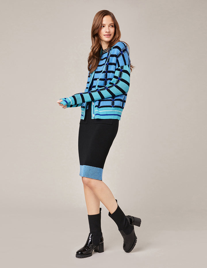 MARYLING Crew Neck Sleeveless Check Knitted Dress
