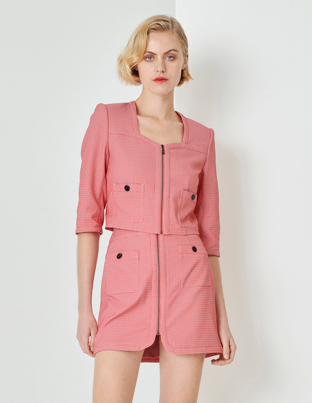 MARYLING Pink zigzag zip through short sleeve jacket