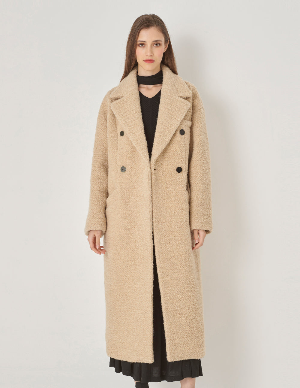 MARYLING Beige Large Lapel Double-Breasted Coat