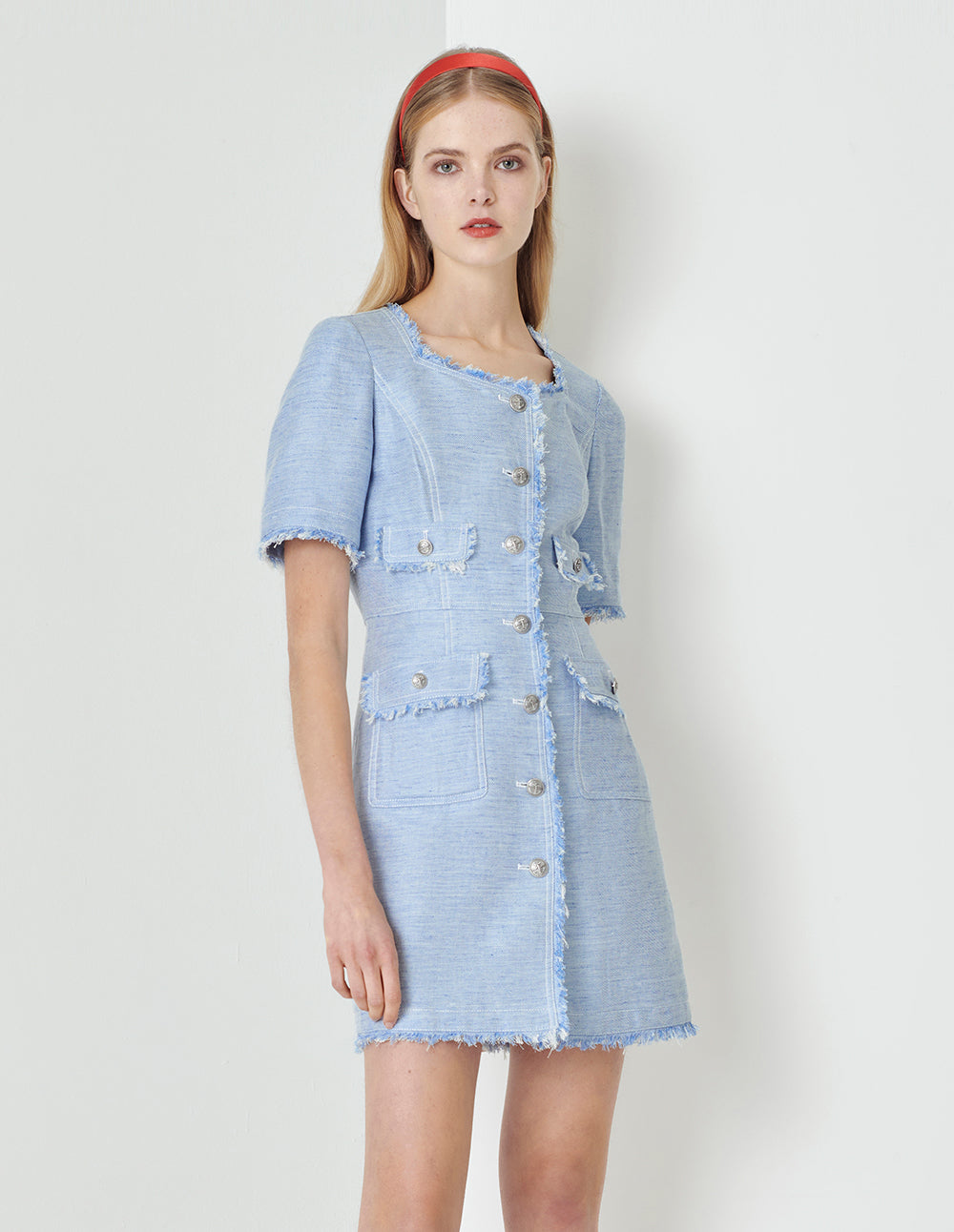 MARYLING Metal Buckle Detail Fringe Dress