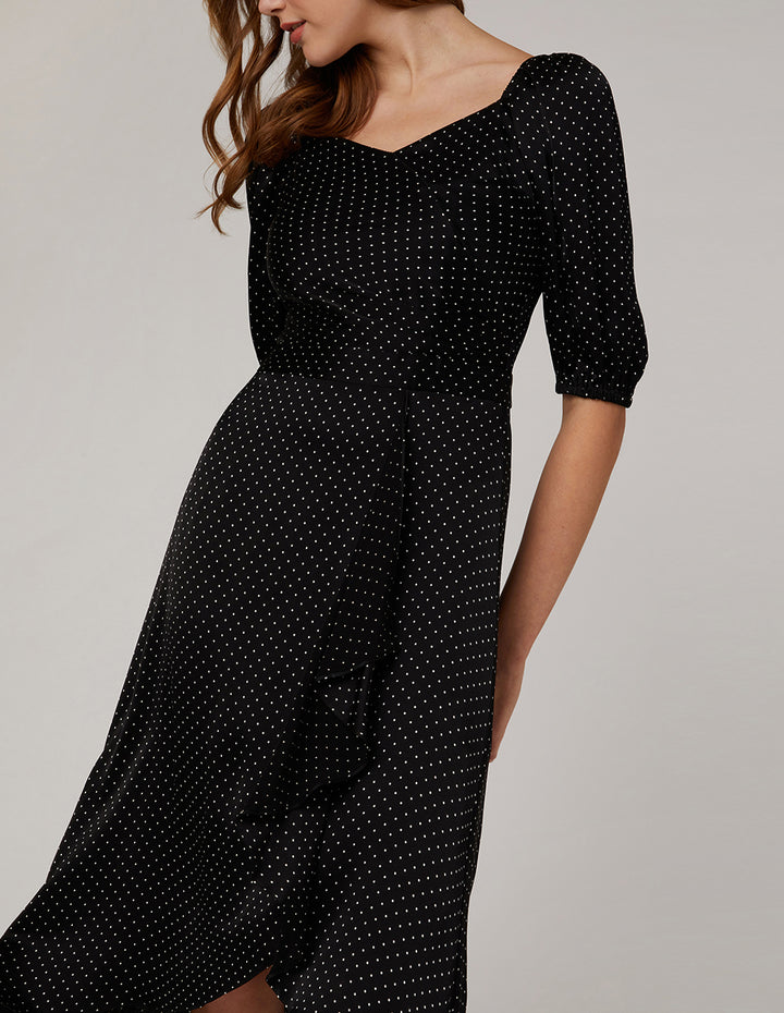 MARYLING V Neck Black Polka Dot Dress