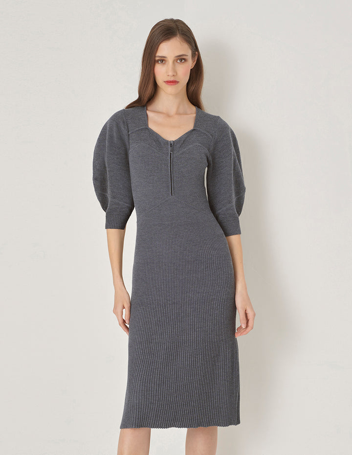 MARYLING Gray Metal Zip Knit Dress