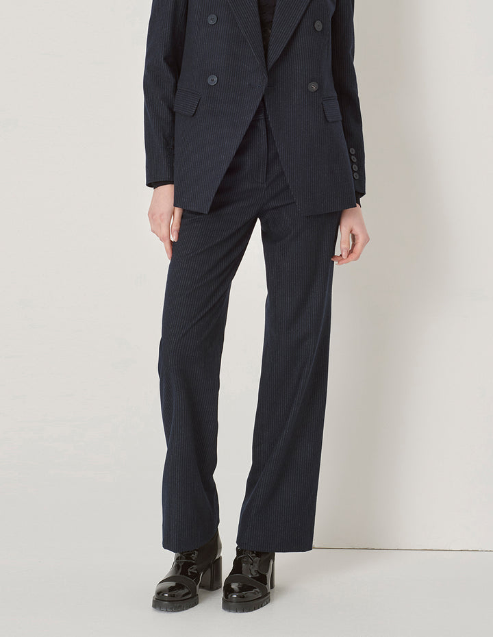 Maryling Navy Striped Straight-Fit Trousers