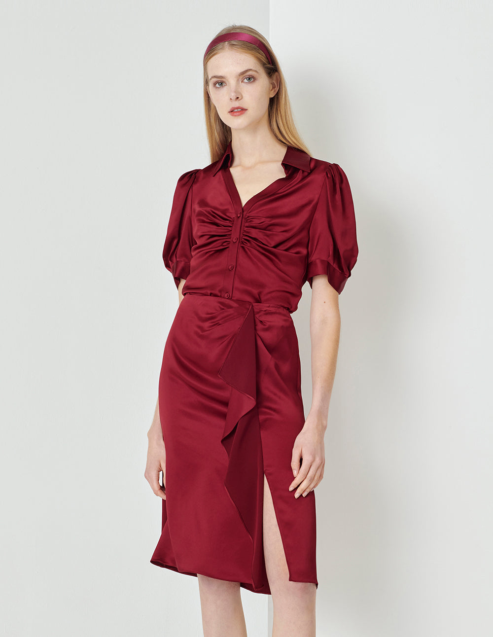 MARYLING Burgundy Ruffle Mermaid Skirt